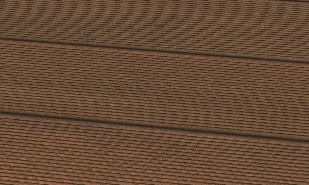 Ipé-Terrassendielen mit dunkler Hartholzoberfläche Ipé-Terrassendielen mit gerillter mittel- bis dunkelbrauner Oberfläche