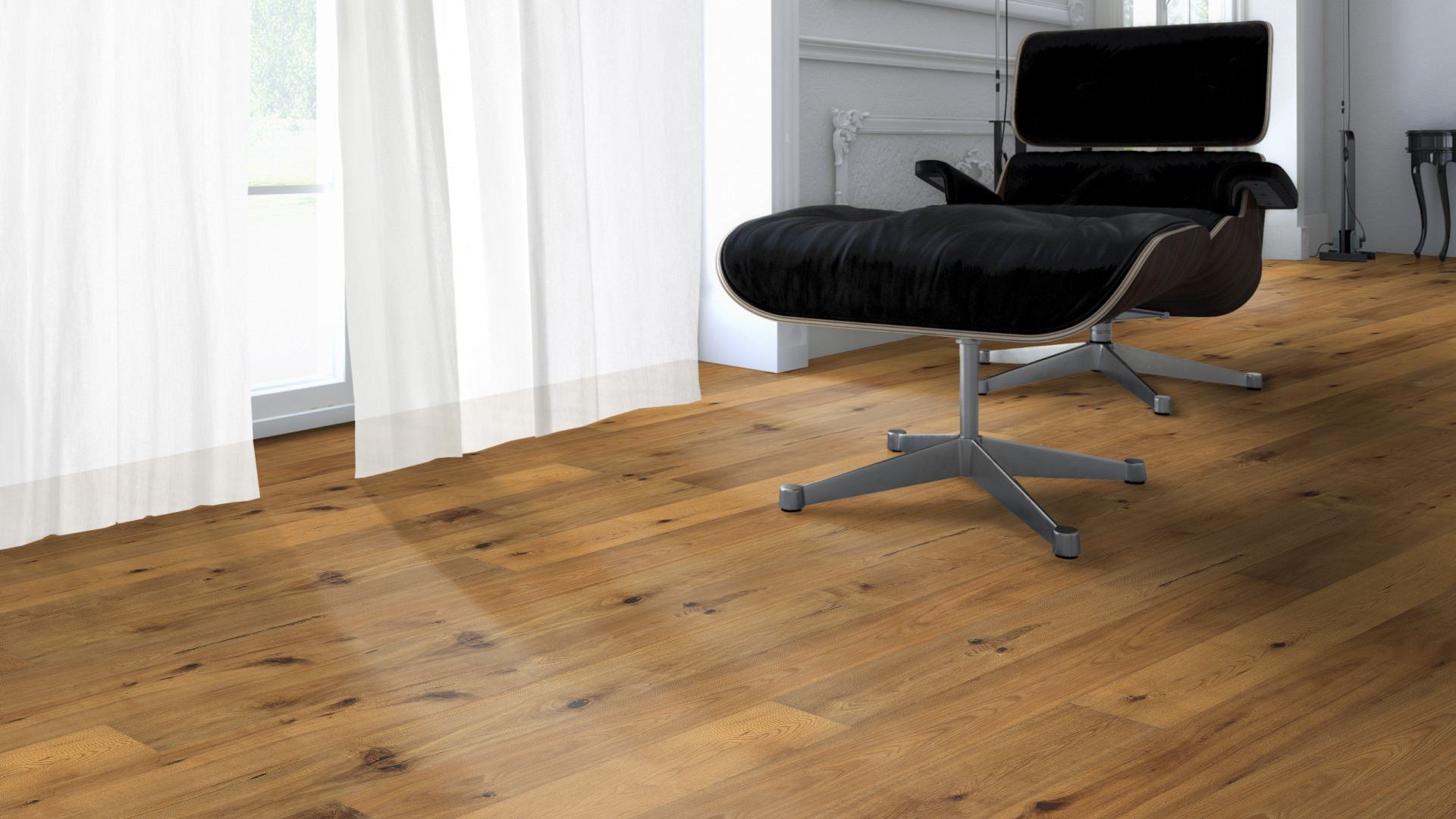 3-Schicht Antikdiele Click Eiche Bellevue handgehobelt & angeräuchert & geölt 15×190×190 mm