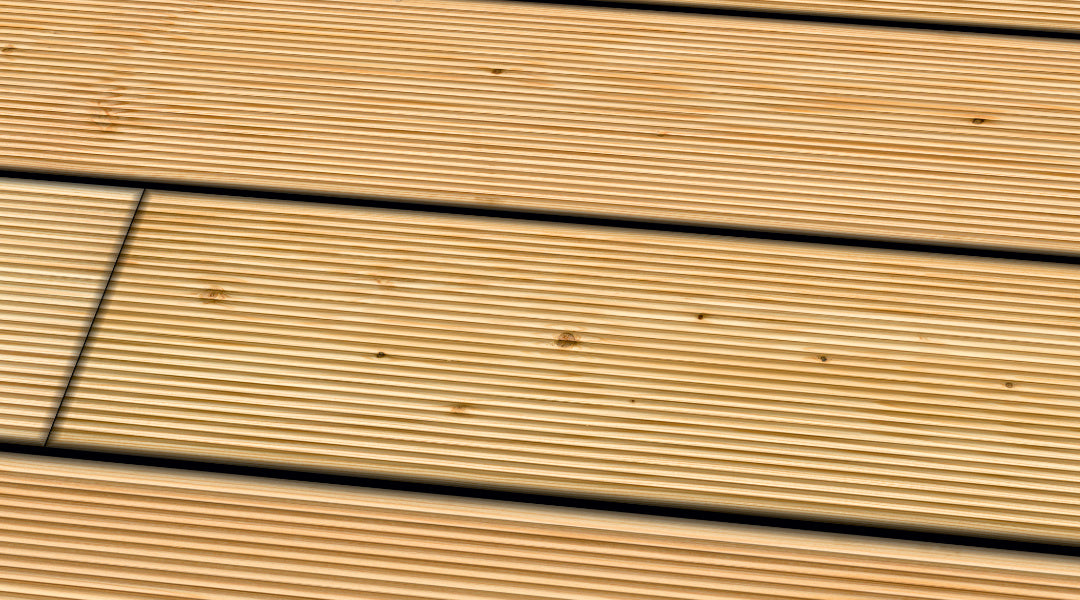 Douglas taxifolié I/III re-trié KD
 lisse
 Planche de terrasse 26 x 145 mm longueurs fixes