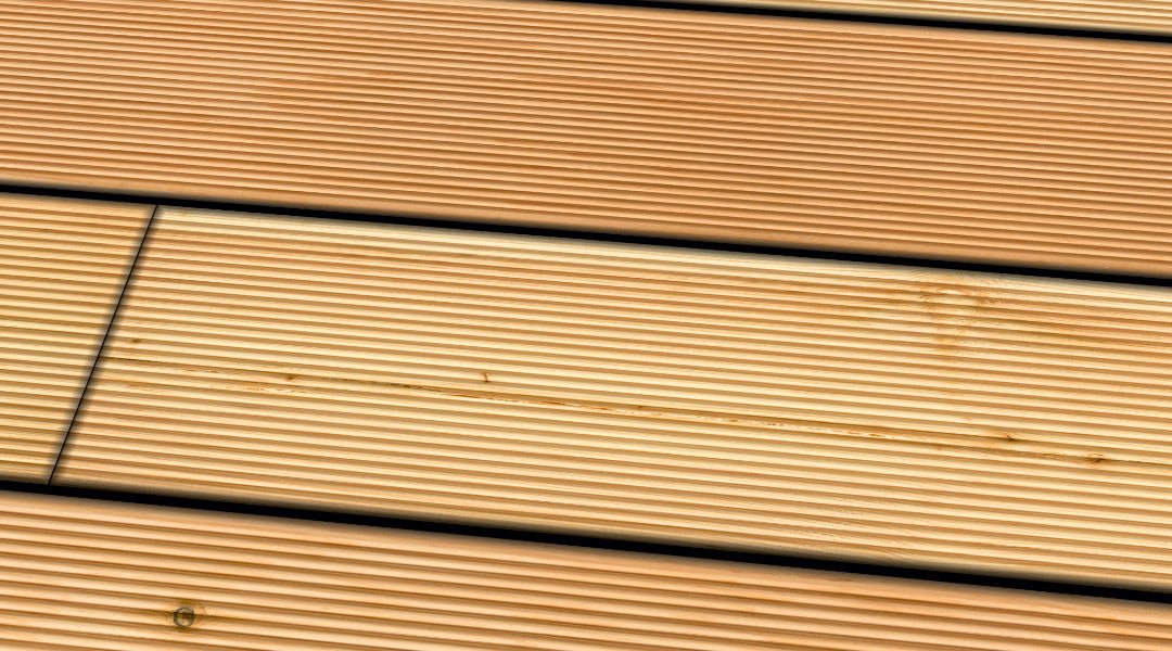 Douglas taxifolié I/III re-trié KD
 lisse
 Planche de terrasse 26 x 145 mm longueurs fixes