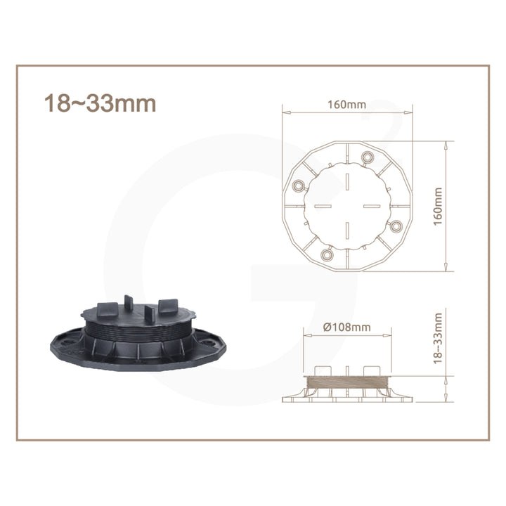 Roulements de terrasse PROFI
 pour dalles de patio
 réglable 18-33 mm