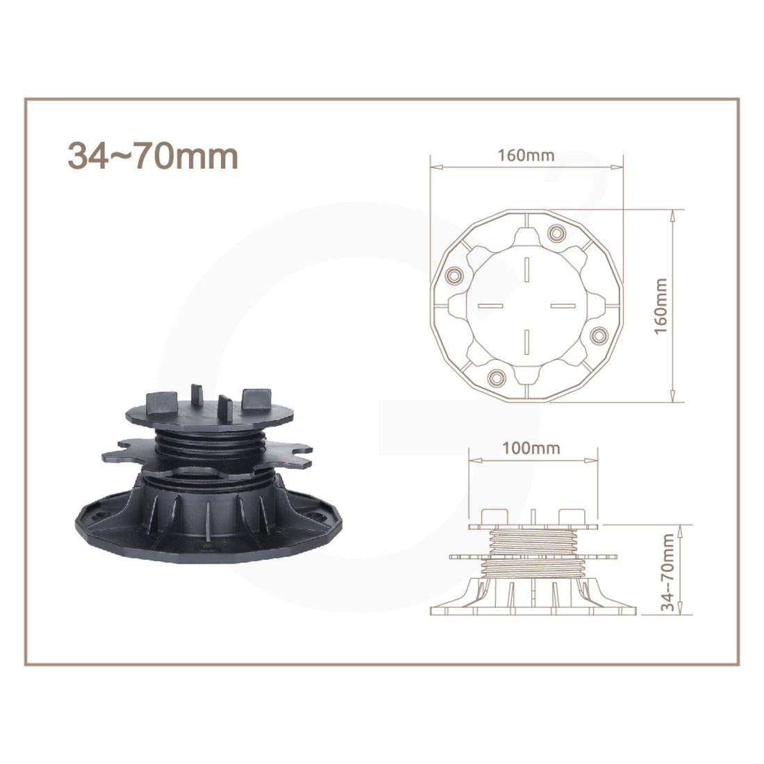 Roulements de terrasse PROFI
 pour dalles de patio
 réglable 34-70 mm