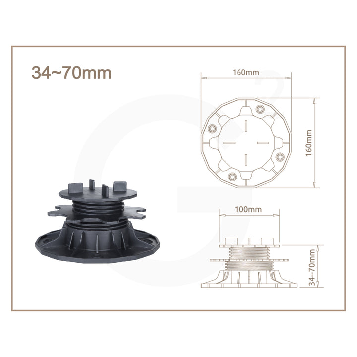 Roulements de terrasse PROFI
 pour dalles de patio
 réglable 34-70 mm