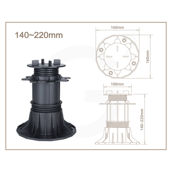 Roulements de terrasse PROFI
 pour dalles de patio
 réglable 140-220 mm