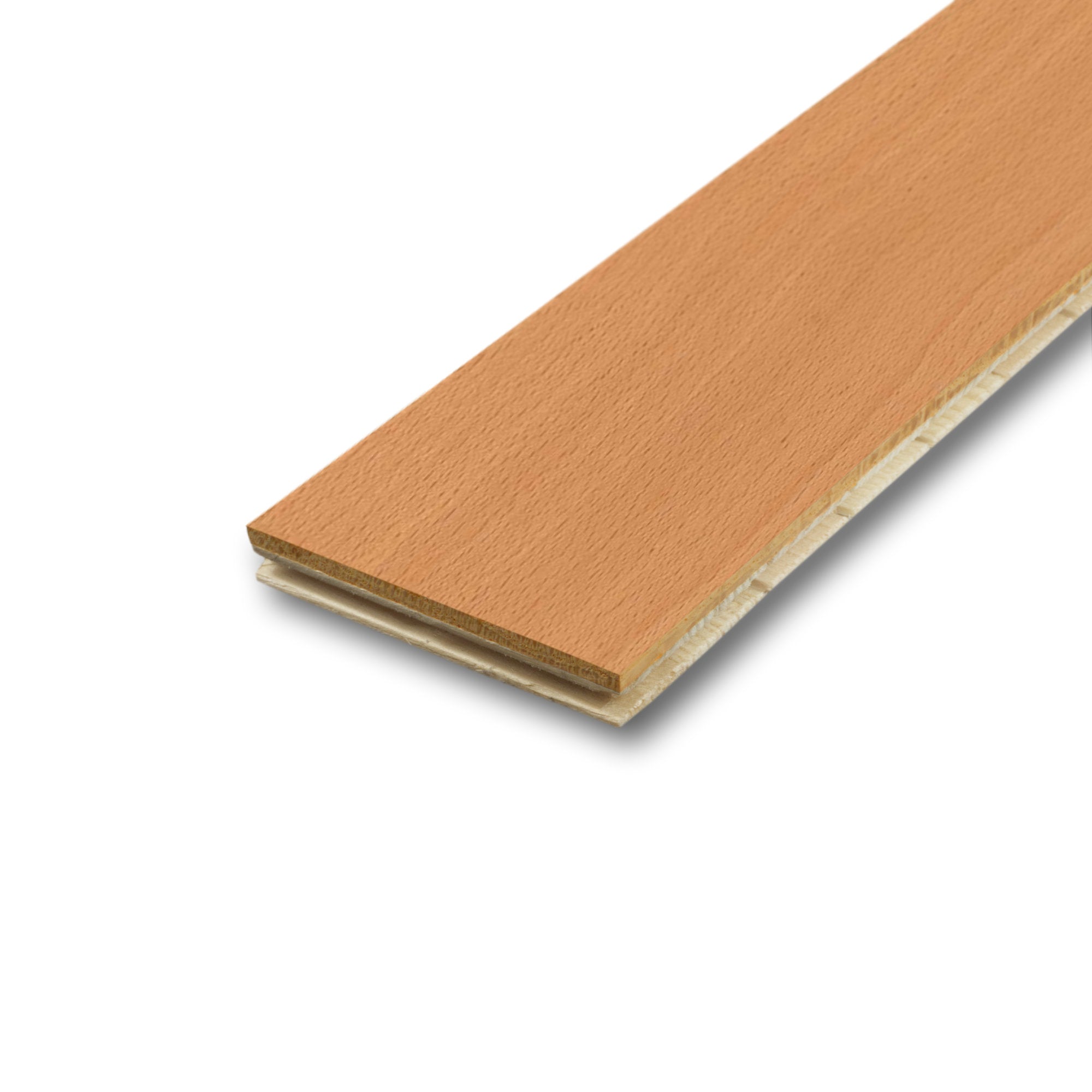 Hêtre étuvé nature
 verni (mat)
 Parquet préfabriqué 2 couches
 11 x 70 x 490 mm