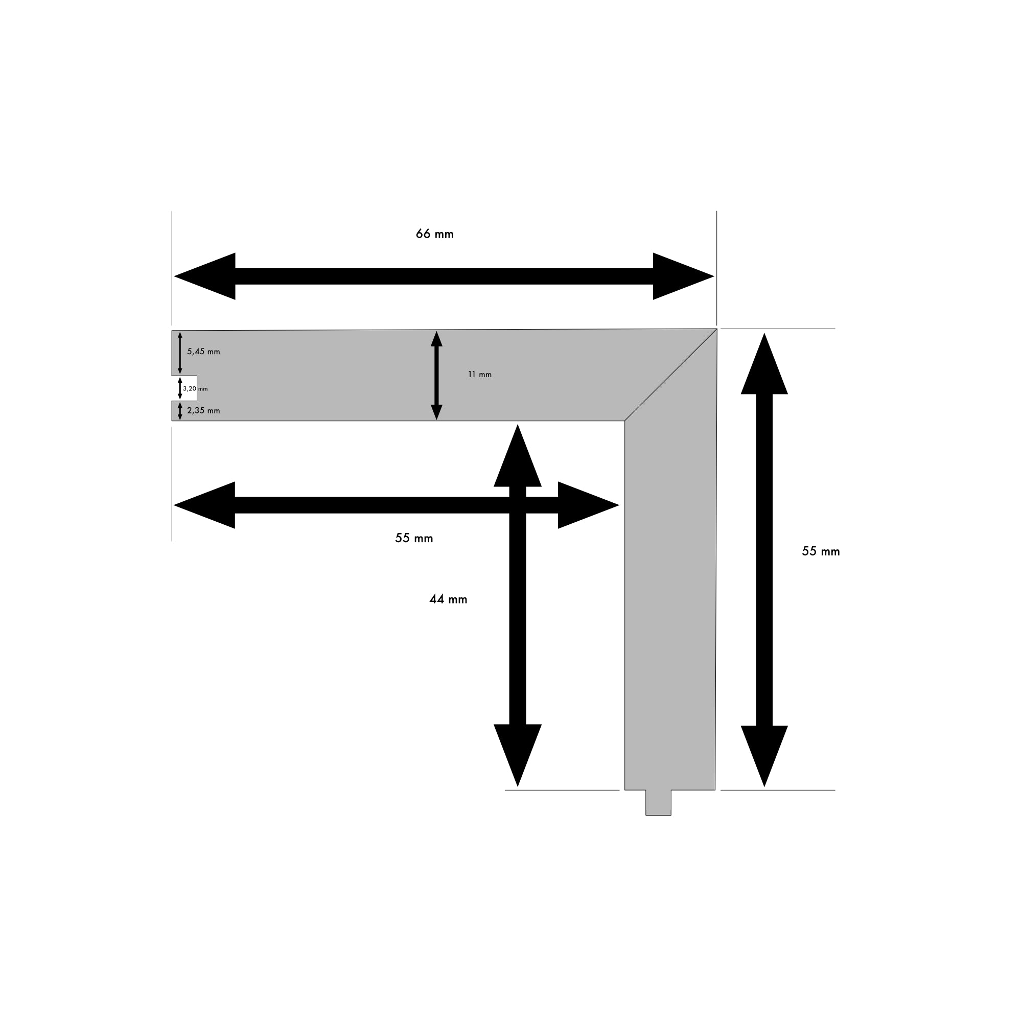 Treppenkantenprofil Eiche massiv | Nut & Feder | roh | 66x55x900mm