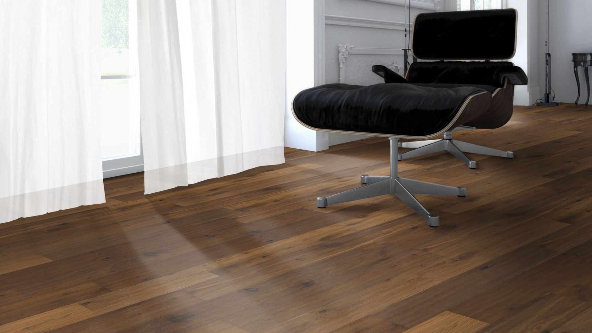 3-Schicht Meisterdiele Click Eiche Windsor handgehobelt & geräuchert & geölt 14×190×1900 mm